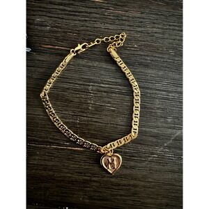 Gold Tone Heart Charm Bracelet Initial M Adjustable Fashion Jewelry‎